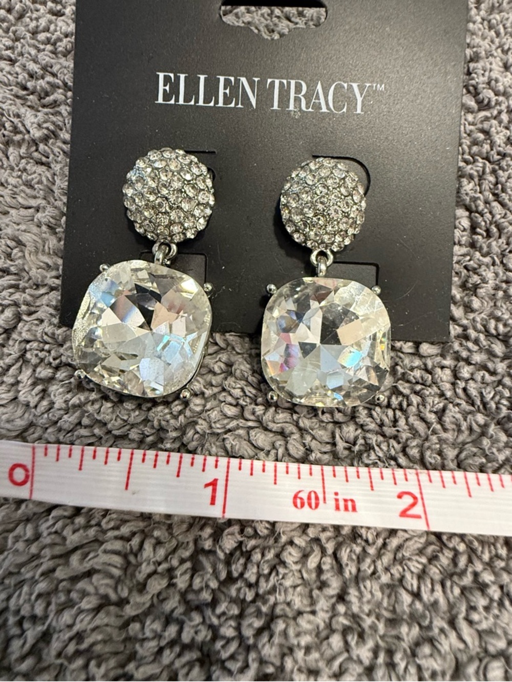 Ellen Tracy cubic zirconia rhinestone dangle drop post earrings - Picture 4 of 6